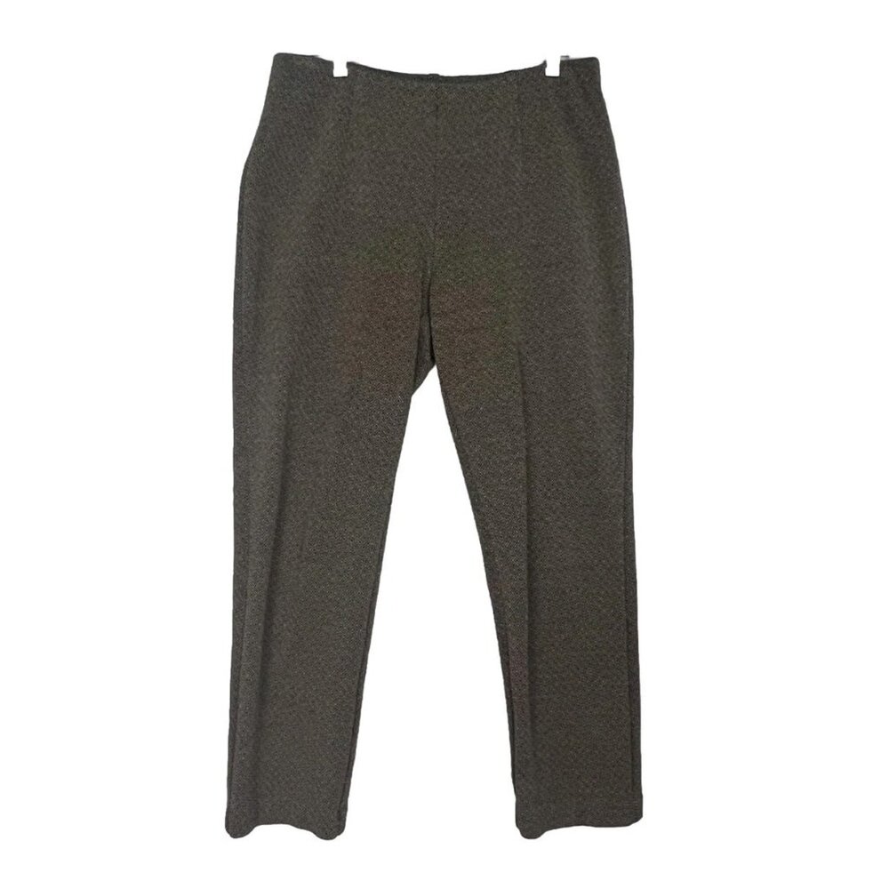 J. Jill Ponte Womens Slim Leg Pull On Black And Brown Geometric Pants Size L NWT